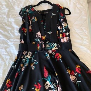 Navy floral dress with belt